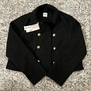 Zara Women's Black Pea Coat with Gold Accents Size M NWT